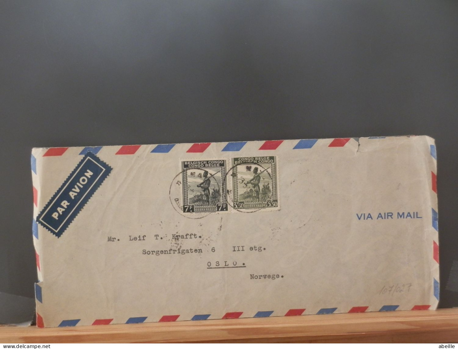 107/027 LETTRE CONGO BELGE POUR OSLO 1946 - Covers & Documents