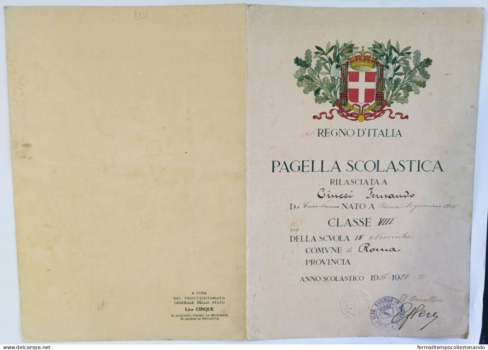 Bp53 Pagella Fascista Opera Balilla Regno D'italia Roma 1928 - Diploma's En Schoolrapporten