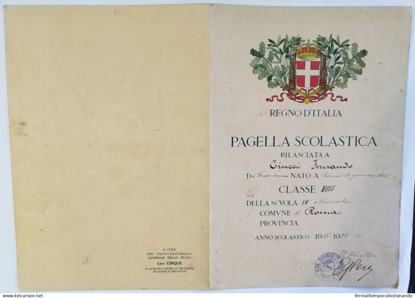 Bp53 Pagella Fascista Opera Balilla Regno D'italia Roma 1928 - Diplômes & Bulletins Scolaires