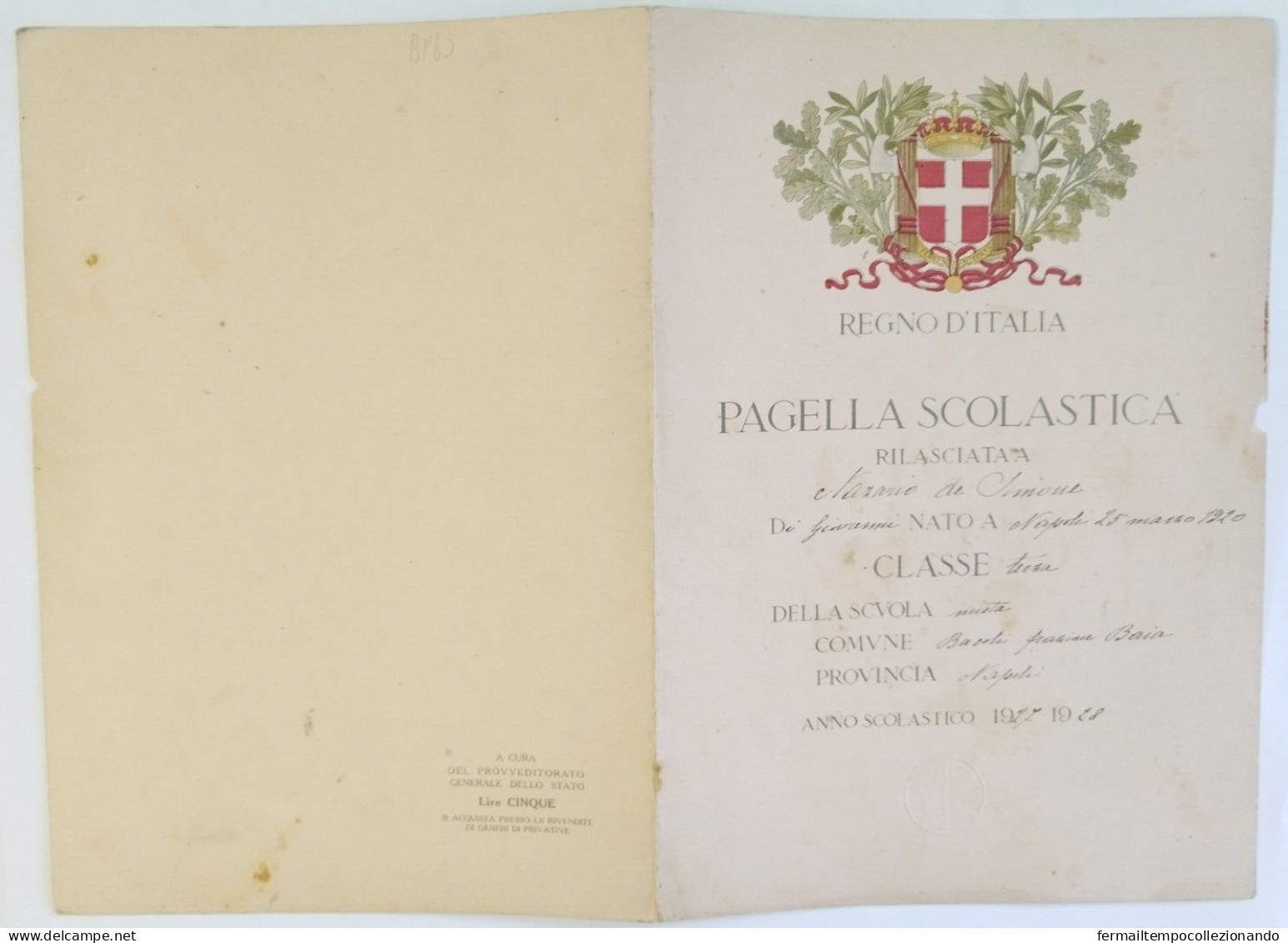 Bp60 Pagella Fascista Opera Balilla Regno D'italia  Bacoli Frazione Baia Napoli - Diplomas Y Calificaciones Escolares