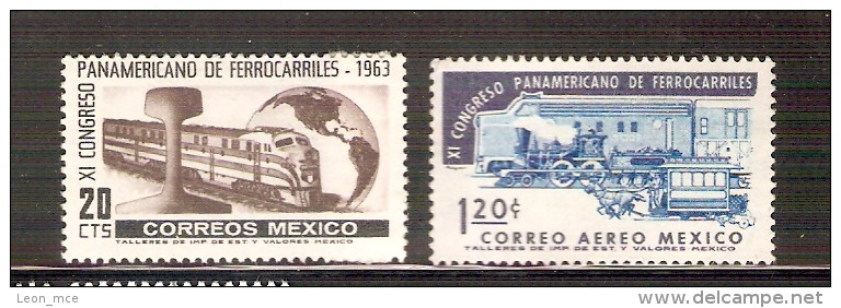 1963 México XI CONGRESO PANAMERICANO DE FERROCARRILES, Old And New Trains Pan-American Congress Railroad  2 Stamps MNH - Messico