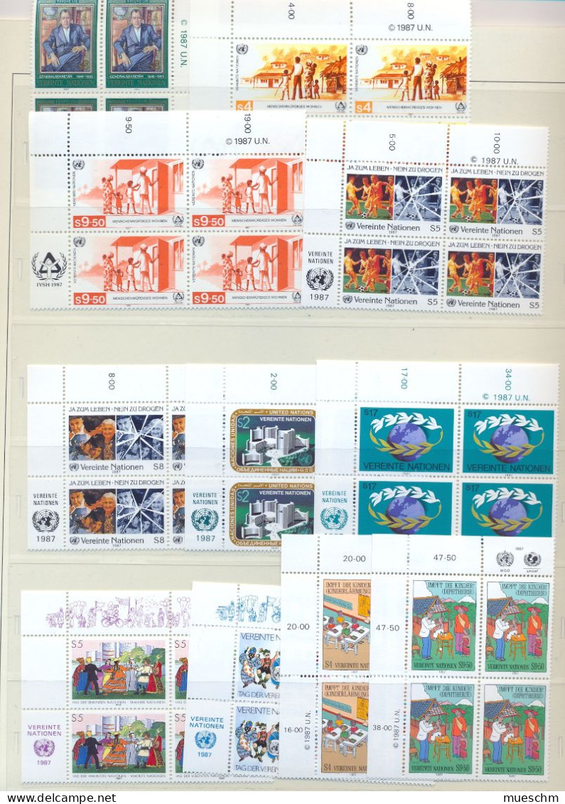 UNO Wien, Jahrgang 1987 In Postf. 4 Er Blocks, Mi.Nr.68-78 (8616L) - Unused Stamps