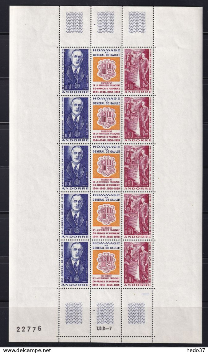 Andorre N° 225A - De Gaulle - Triptyques En Feuilles  - Neufs ** Sans Charnière - TB - Unused Stamps