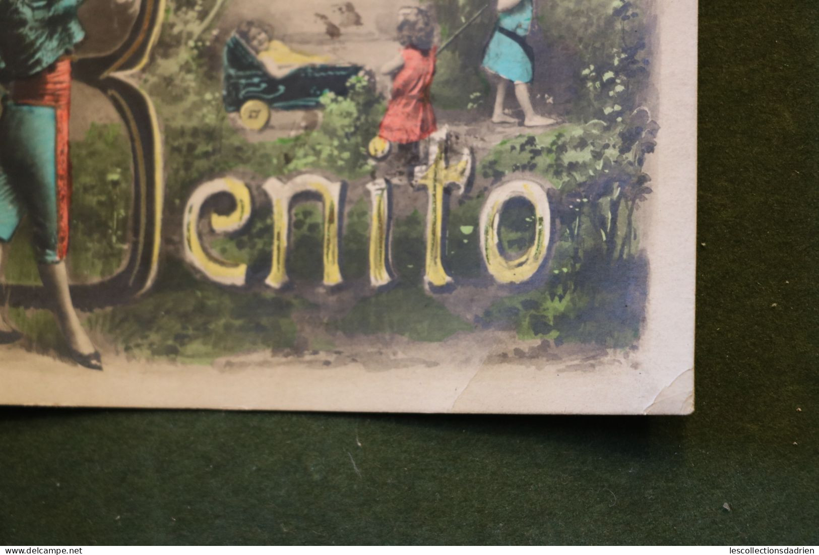Carte postale fantaisie - Benito - enfants landeau  - envoyée au 3e lanciers à Bruges