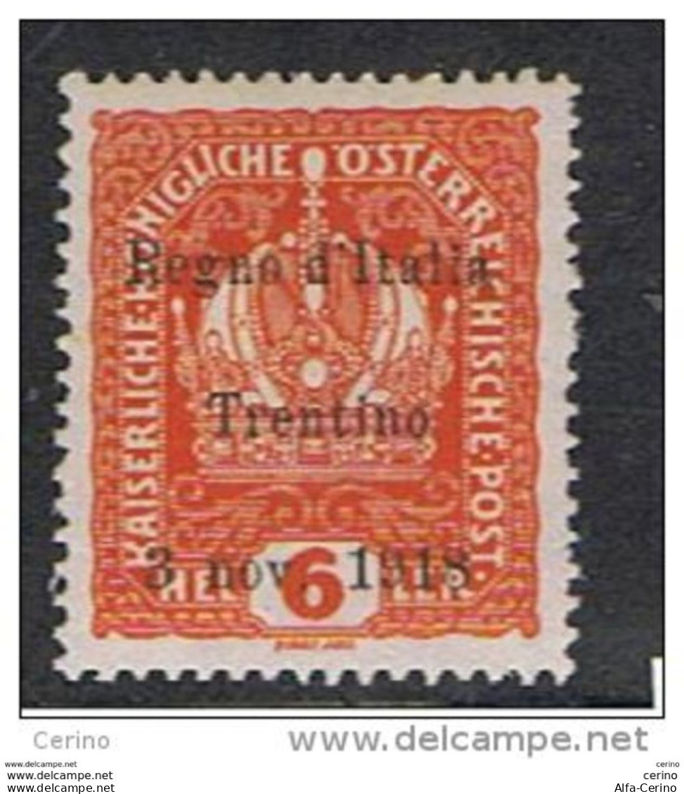 TRENTINO: 1918  SOPRASTAMPATO  -  6 H. ARANCIO  N. -  G. OLIVA  -  SASS. 3  -  SPL - Trentin