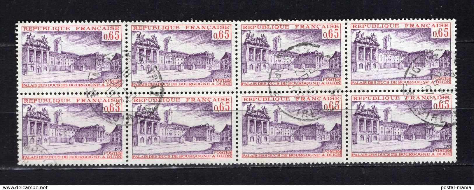 Timbres France 1973 / Dijon N° 1757 / Oblitérés Bloc De 8 TBE - Usados