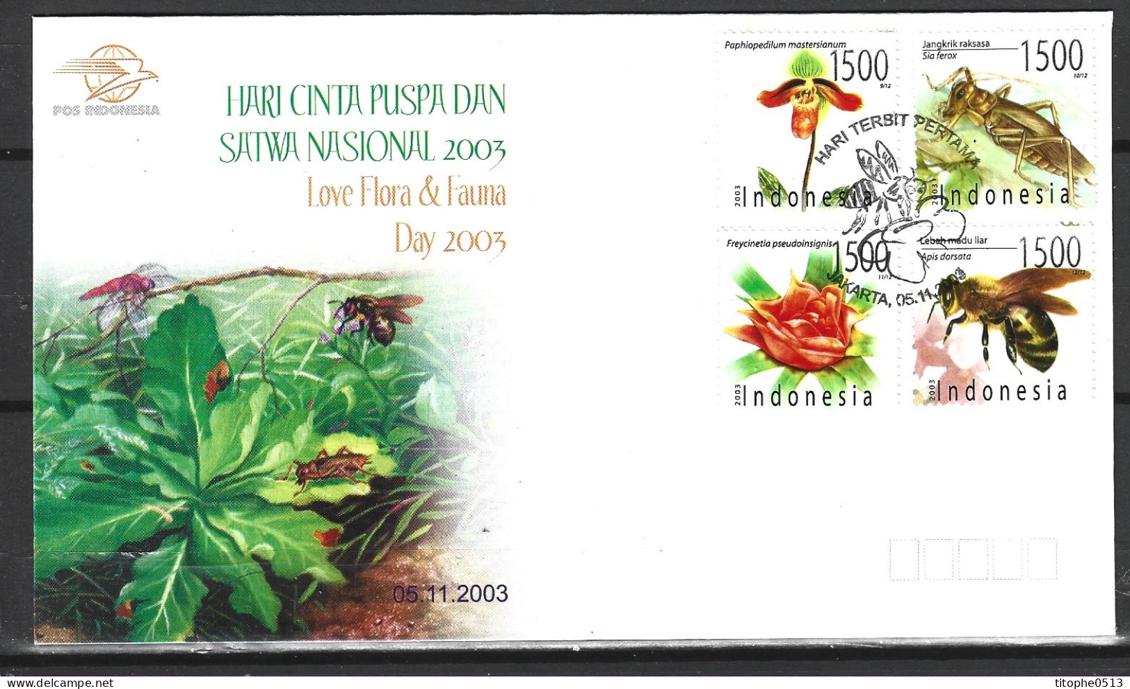 INDONESIE. N°2022-33 De 2003 Sur 3 Enveloppes 1er Jour. Insectes/Abeille/Libellule.. - Autres & Non Classés