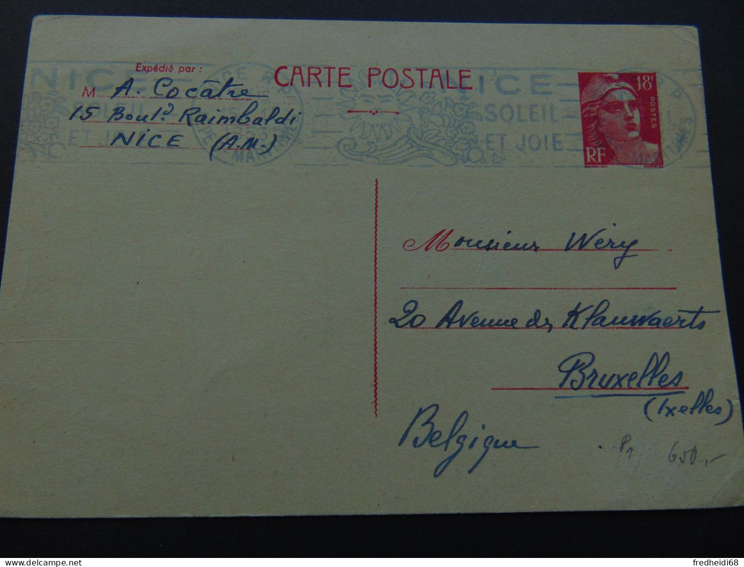 Carte Postale Au Type Marianne De Gandon à 18 Francs N°. P1 (Storch) Oblitérée Et Ayant Circulé - Cartoline Postali E Su Commissione Privata TSC (ante 1995)