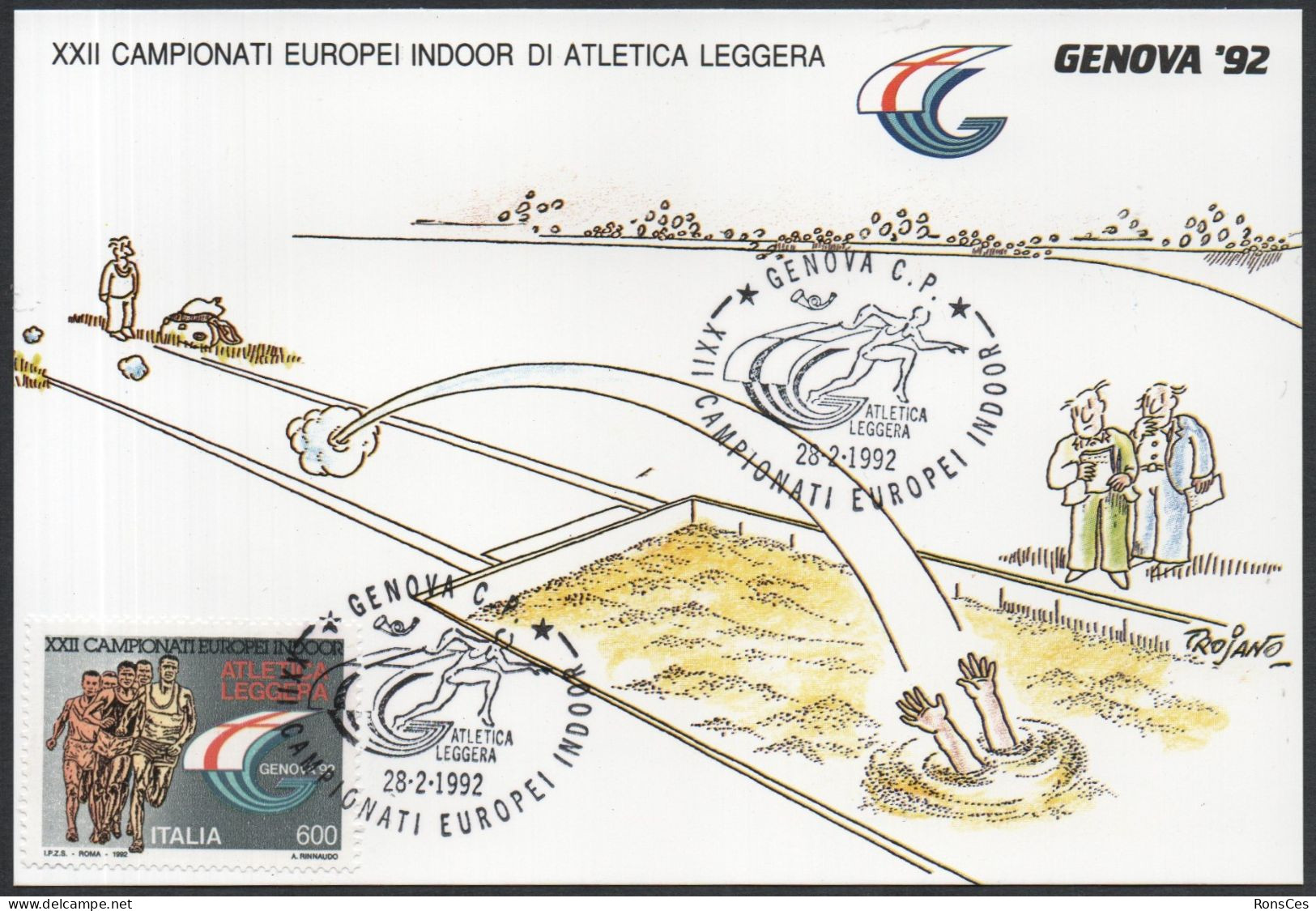 ATHLETICS - ITALIA GENOVA 1992 - XXII CAMPIONATI EUROPEI INDOOR D'ATLETICA LEGGERA - CARTOLINA UFFICIALE FIDAL - A - Atletismo