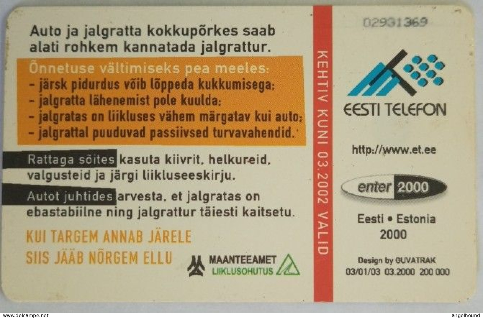 Estonia 30 Unit Chip Card - Traffic Harmlessness - Estland
