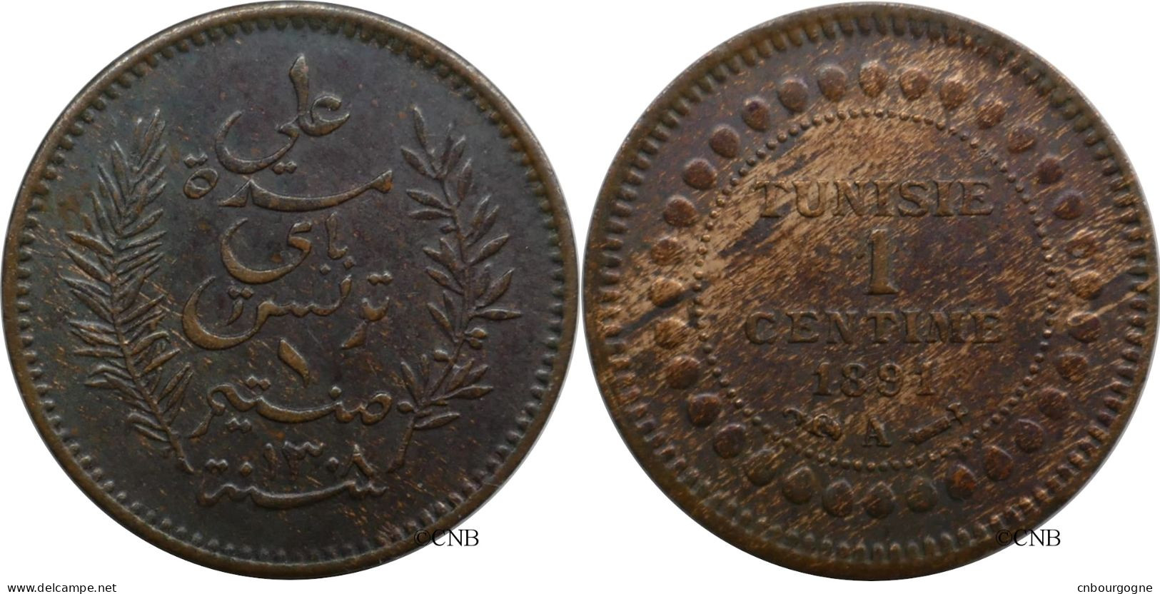 Tunisie - Protectorat Français - Ali III Bey - 1 Centime 1891-AH13088 A - TTB+/AU50 - Mon6247 - Tunisie