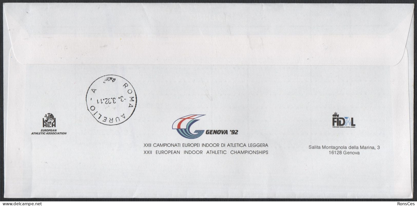 ATHLETICS - ITALIA GENOVA 28.02.1992 - XXII CAMPIONATI EUROPEI INDOOR D'ATLETICA LEGGERA - RACCOMANDATA - A - Athlétisme