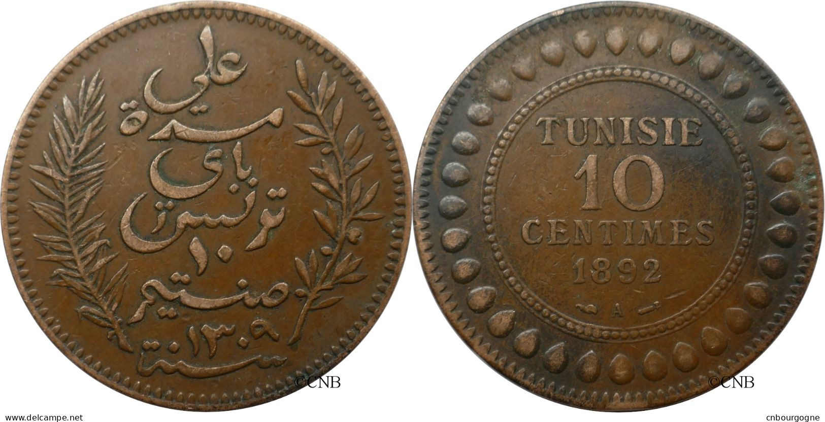 Tunisie - Protectorat Français - Ali III Bey - 10 Centimes 1892-AH1309 A - TTB/XF45 - Mon6421 - Tunisie