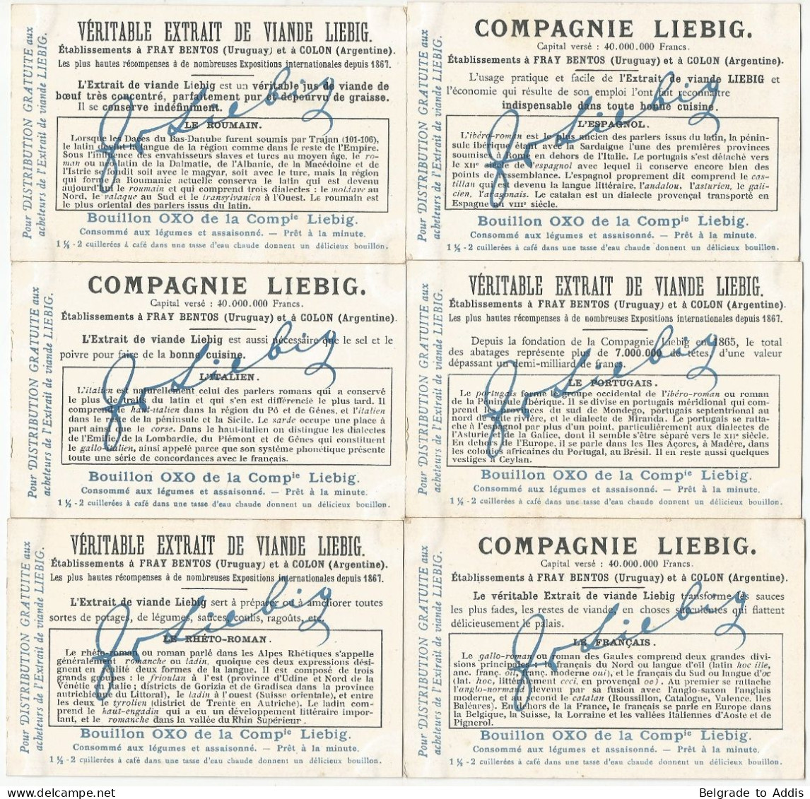 Chromo Liebig Série Compl. De 6 Chromos S_1076 Pays De Langue Romane 1903 - Liebig