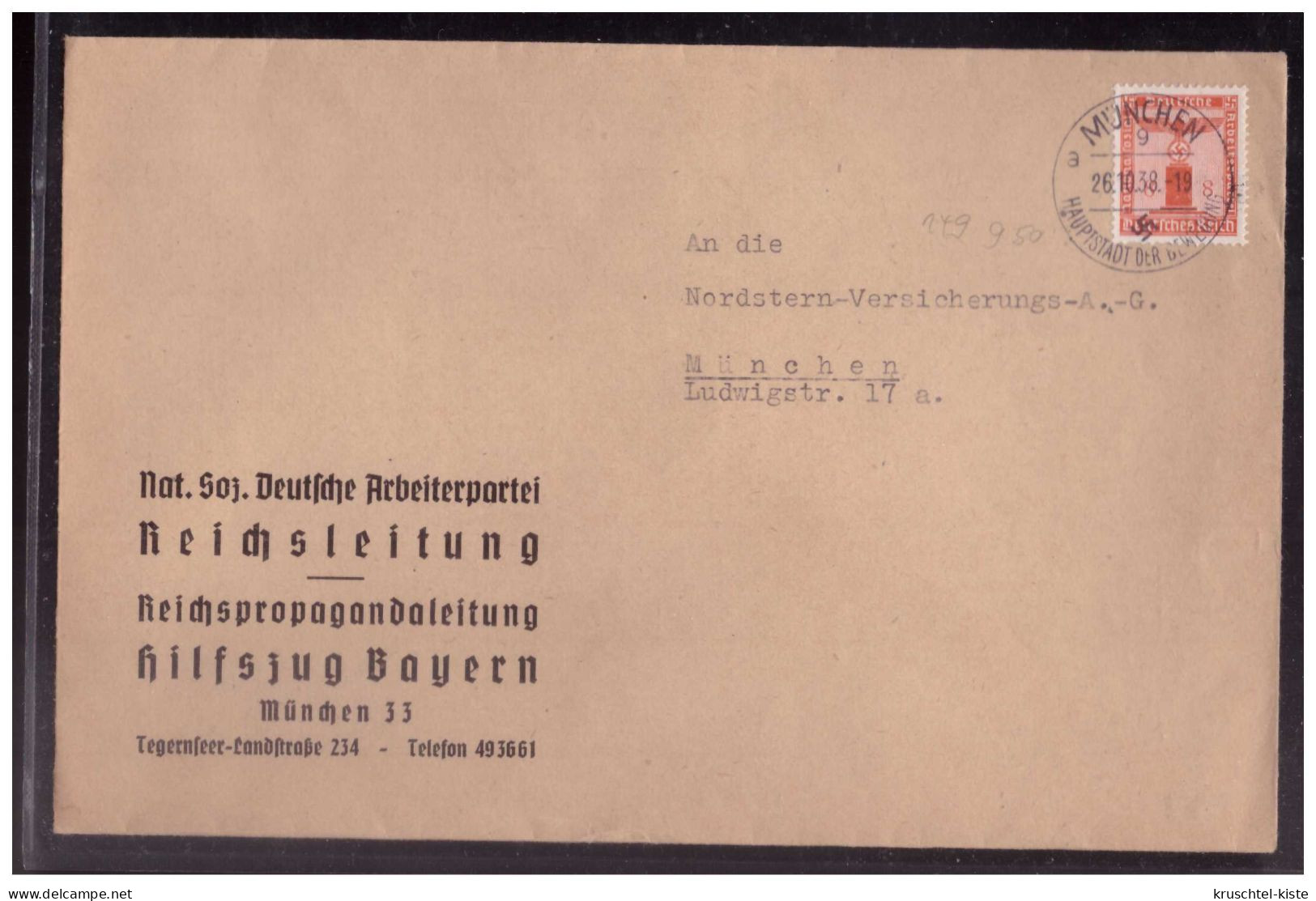 Dt Reich (024263) Dienstbrief Vorgedruckt NSDAP Reichsleitung Reichspropagandaleitung Hilfszug Bayern, Gelaufen München - Service