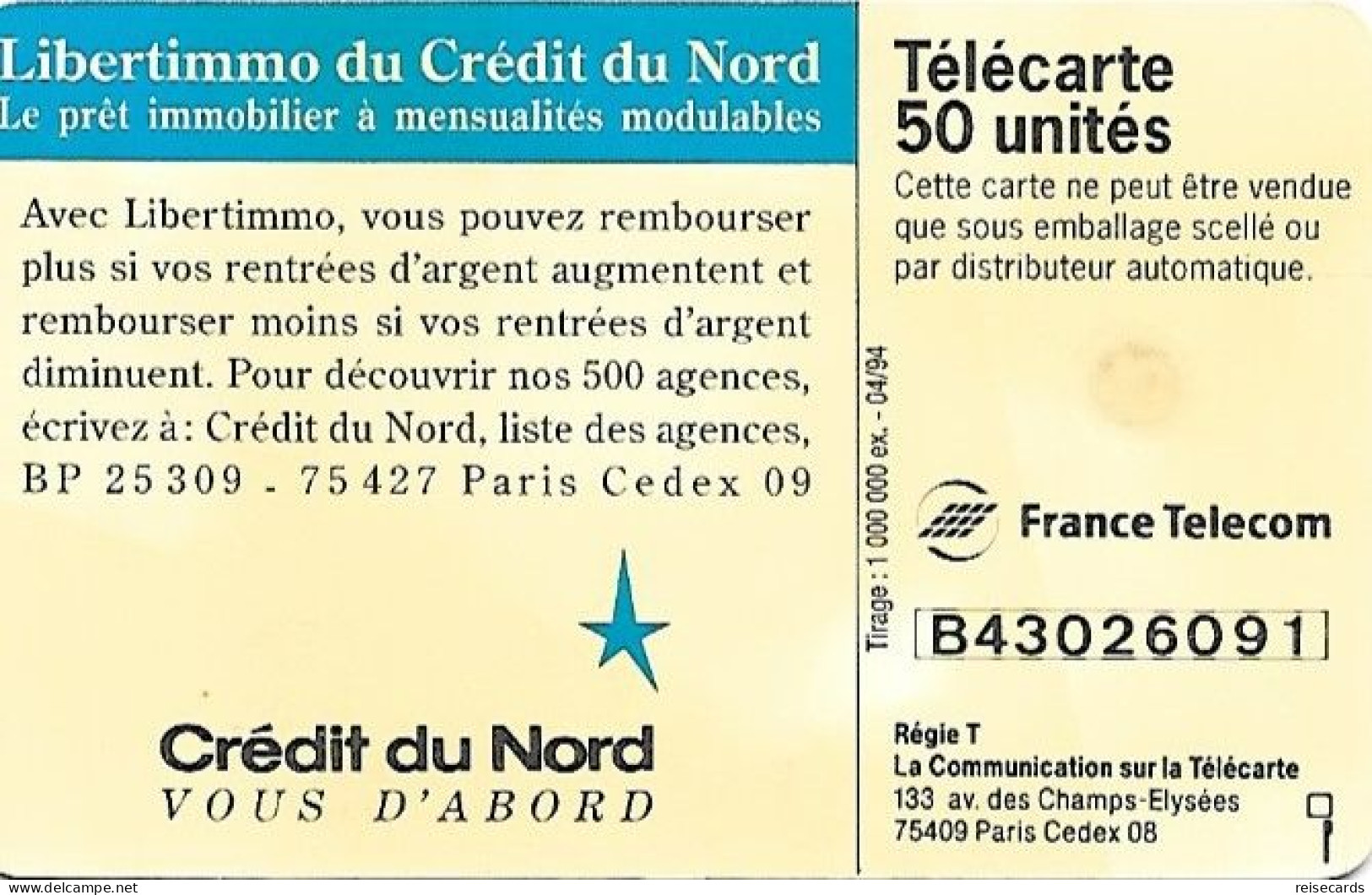 France: France Telecom 04/94 F375A 989 Crédit Du Nord - 1994