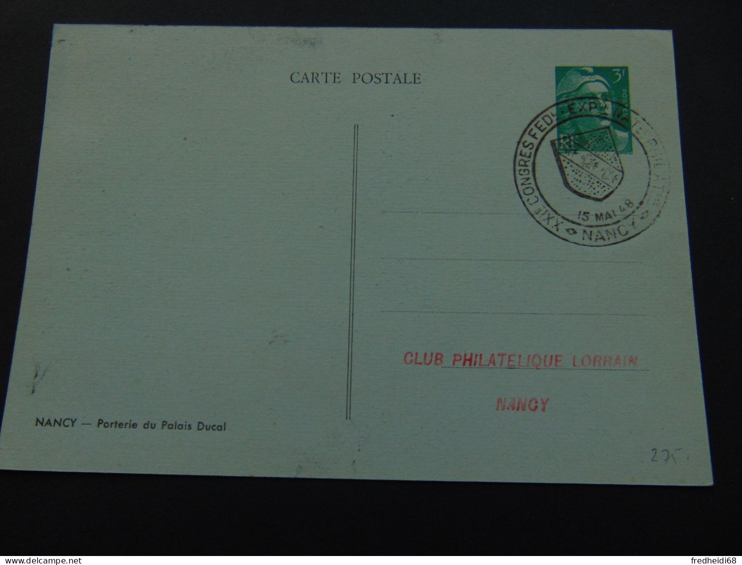 Carte Postale Au Type Marianne De Gandon à 3,00 Francs N°. D1a (Storch) Oblitérée Expo Philatélique De Nancy - Cartes Postales Types Et TSC (avant 1995)