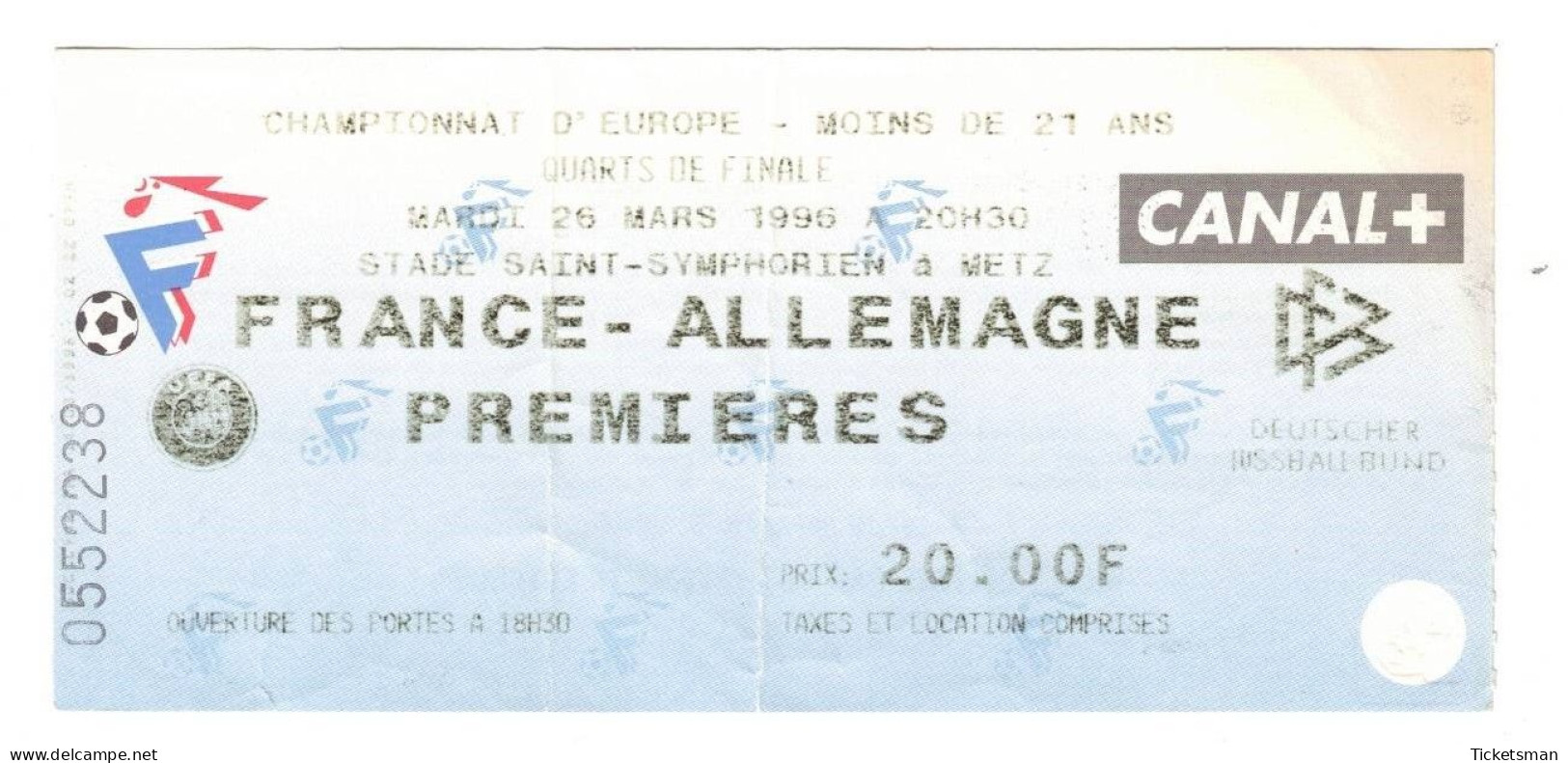 Football Ticket Billet Jegy Biglietto Eintrittskarte France - Allemagne Deutschland 26/03/1996 "U21" - Eintrittskarten