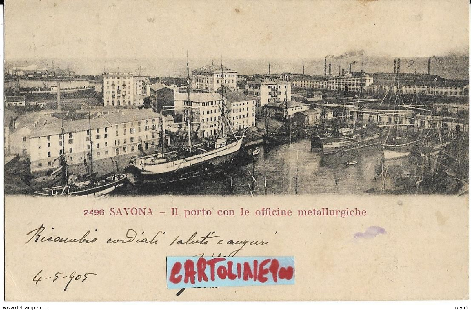 Liguria-savona Il Porto Con Le Officine Metallurgiche Animatissima Veduta 1905 (f.piccolo/v.retro) - Savona