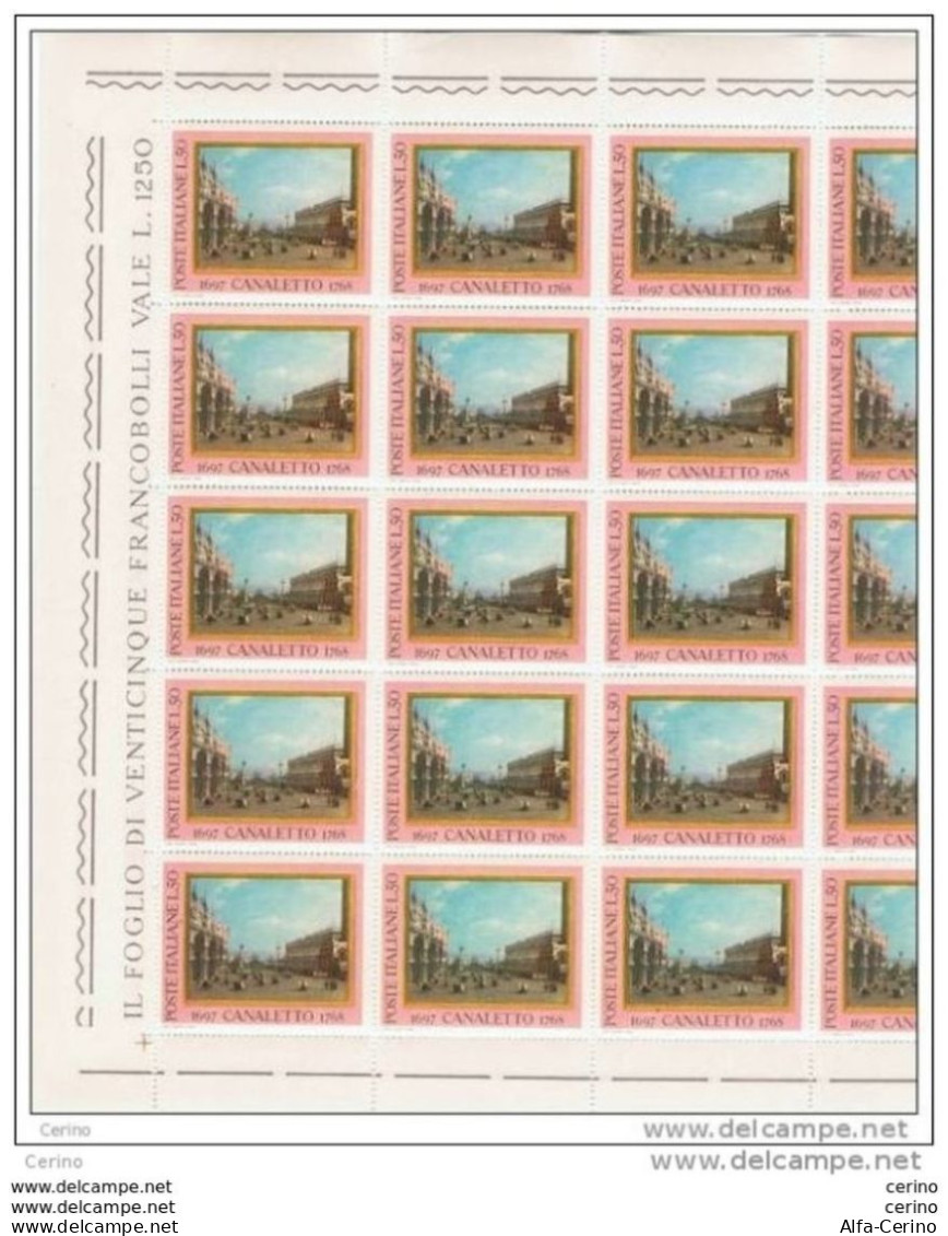 REPUBBLICA:  1968  CANALETTO  -  £. 50  POLICROMO  -  FGL. 25  N. -  SASS. 1095 - Full Sheets