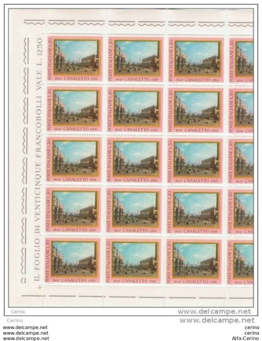 REPUBBLICA:  1968  CANALETTO  -  £. 50  POLICROMO  -  FGL. 25  N. -  SASS. 1095 - Hojas Completas