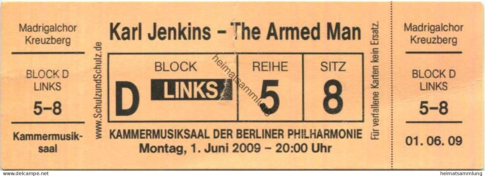 Deutschland - Berlin - Kammermusiksaal Der Berliner Philharmonie 2009 - Madrigalchor Kreuzberg Karl Jenkins The Armed Ma - Tickets D'entrée