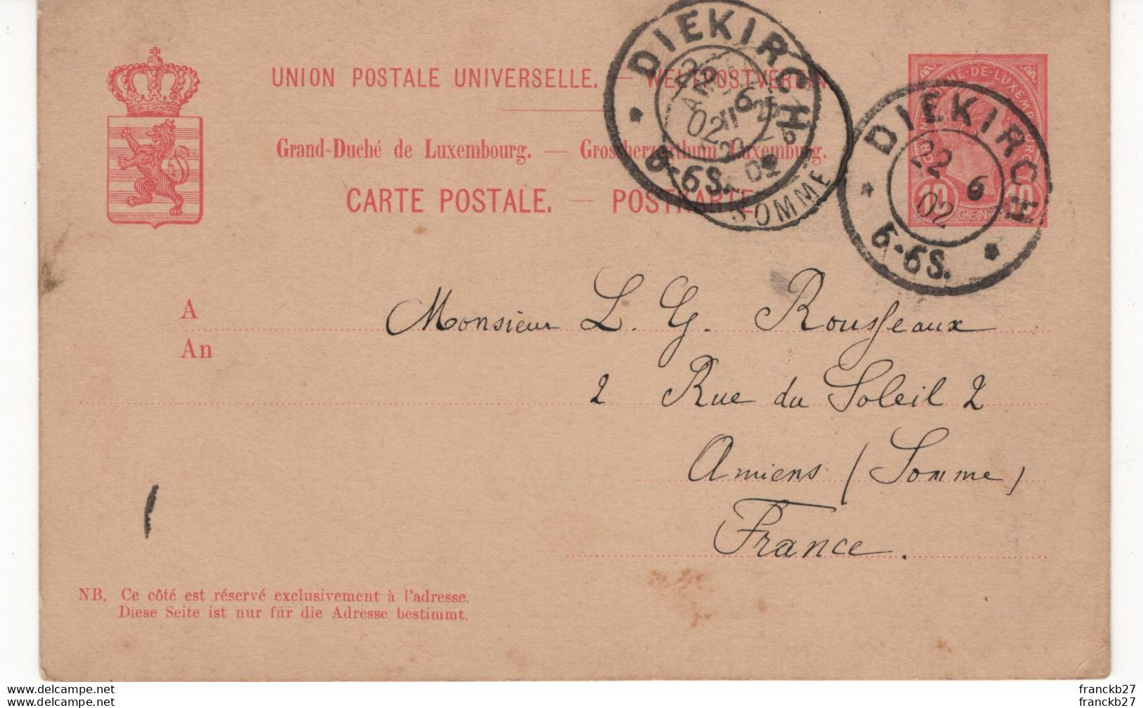 Luxembourg - Entier Postal 10 Cent - Oblitéré En 1902 à Diekrich - Interi Postali