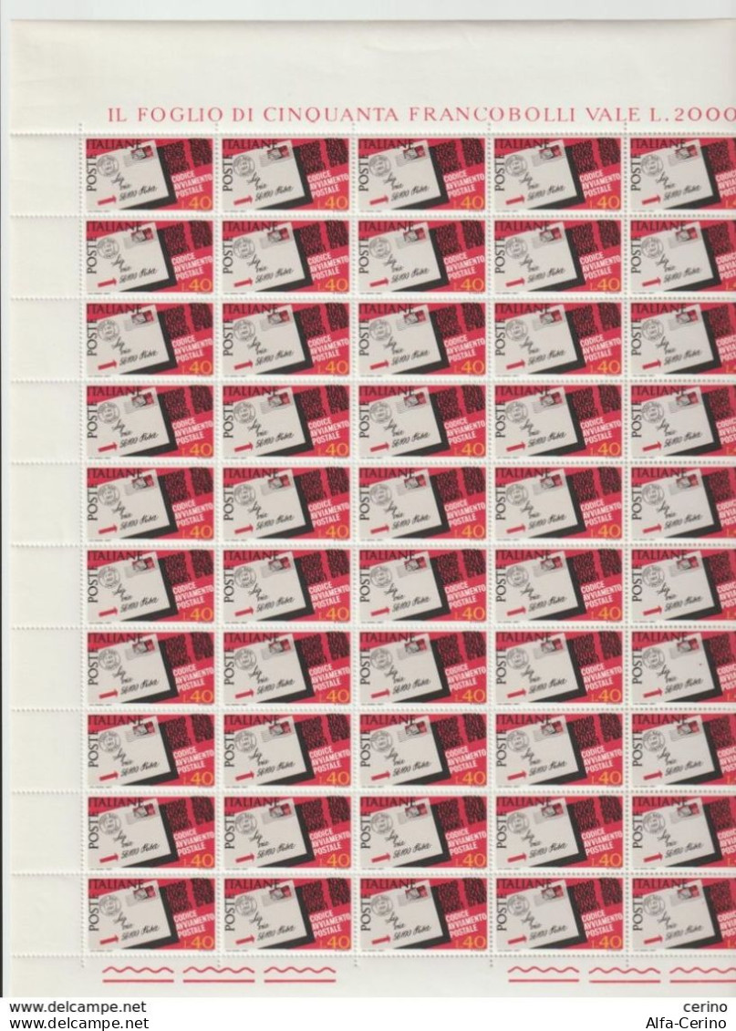 REPUBBLICA:  1967  CODICE  AVVIAMENTO  POSTALE  -  S. CPL. 2  VAL N. -  FGL. 40  -  SASS. 1051/52 - Full Sheets