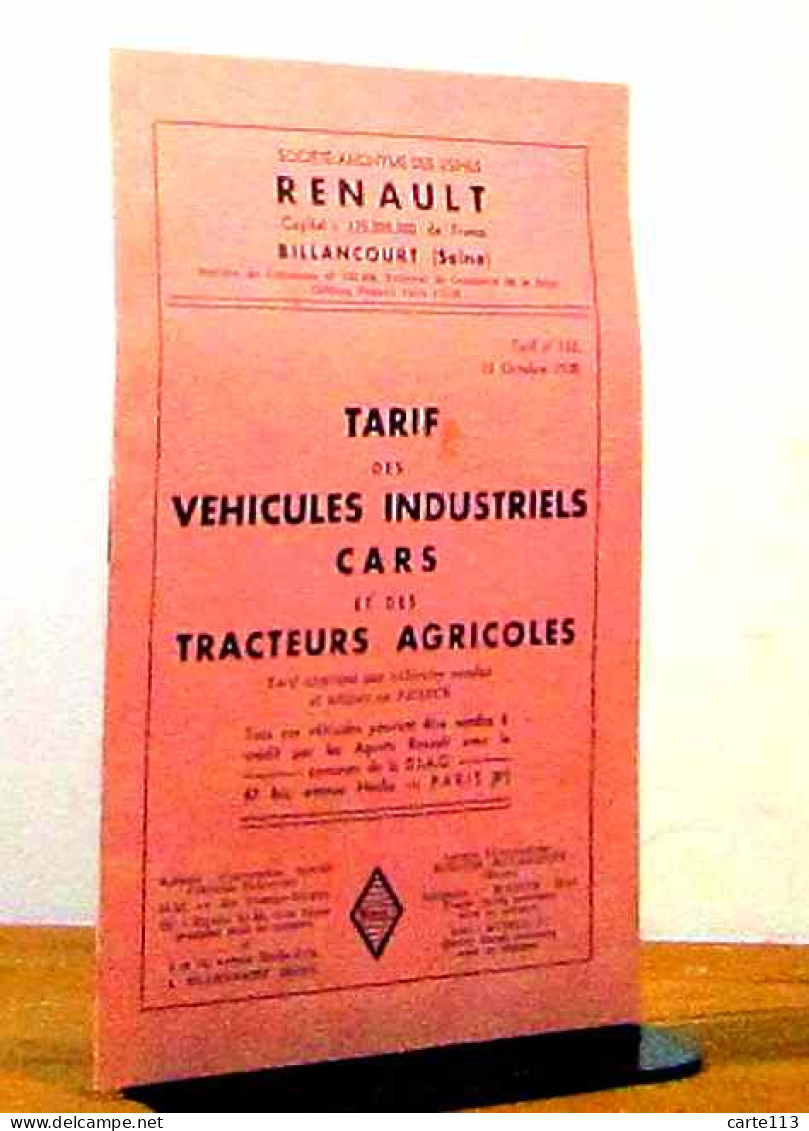 ANONYME  - RENAULT -TARIF DES VEHICULES INDUSTRIELS CARS ET DES TRACTEURS AGRICO - 1901-1940