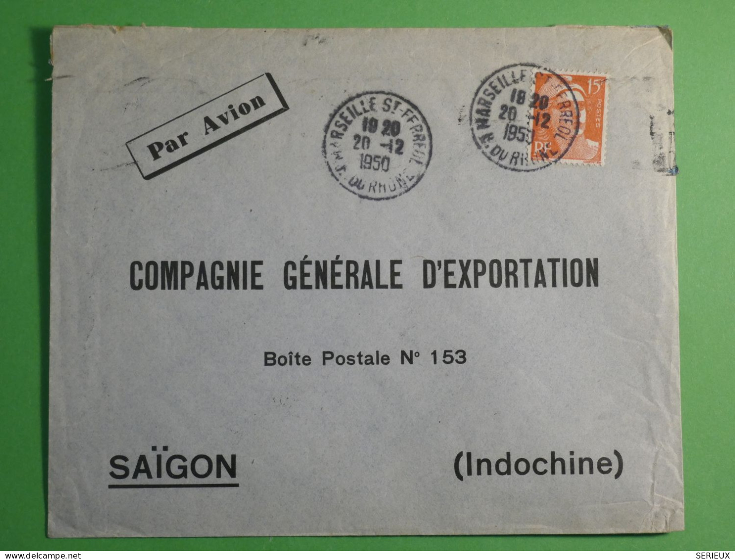 DN9 FRANCE LETTRE  1950 MARSEILLE  A SAIGON INDOCHINE  ++  AEROPHILATELIE + AFF.  INTERESSANT+++ - 1927-1959 Lettres & Documents