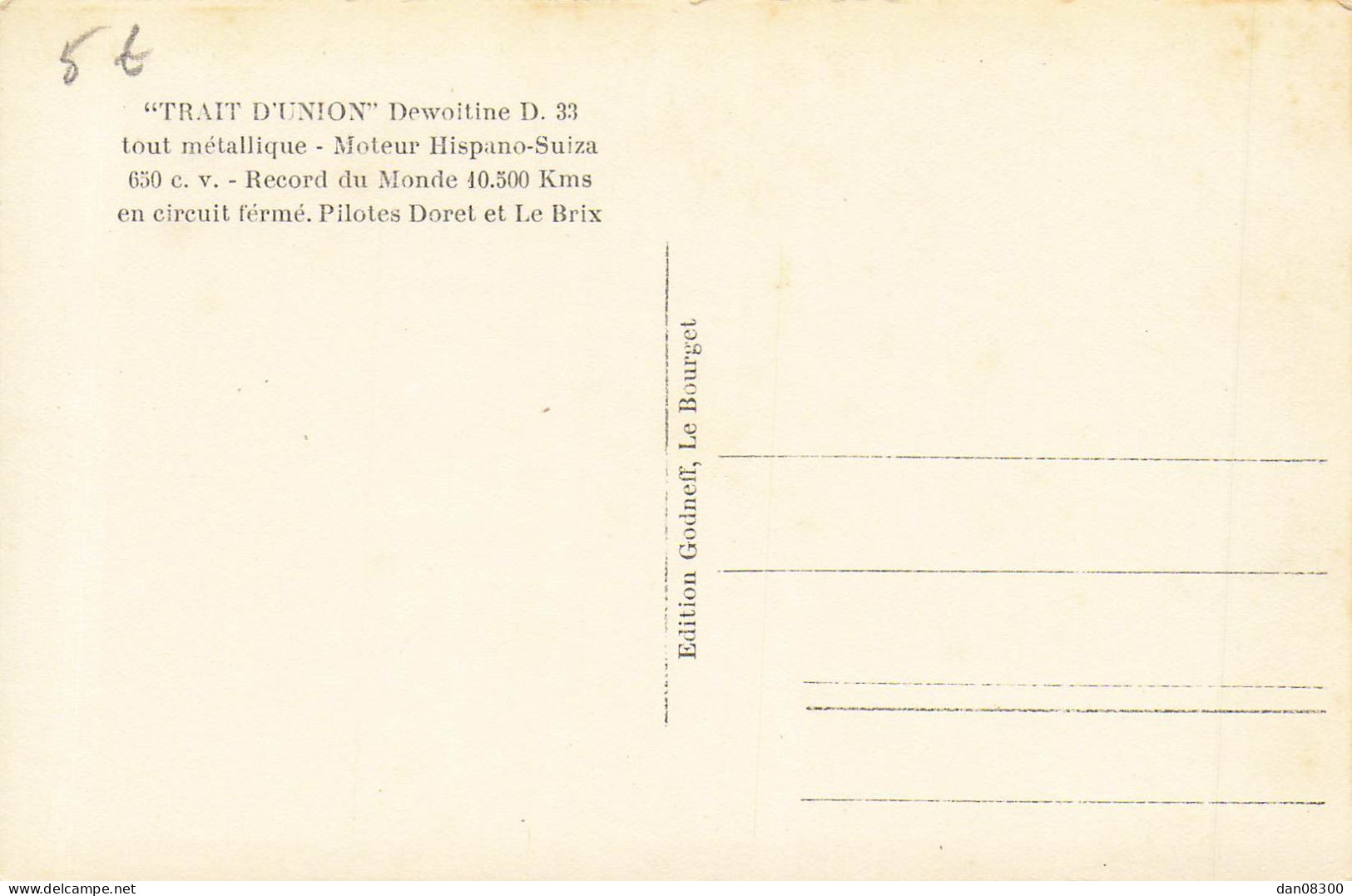 TRAIT D'UNION RECORD DU MONDE 10 500 KMS CPSM - 1919-1938: Between Wars