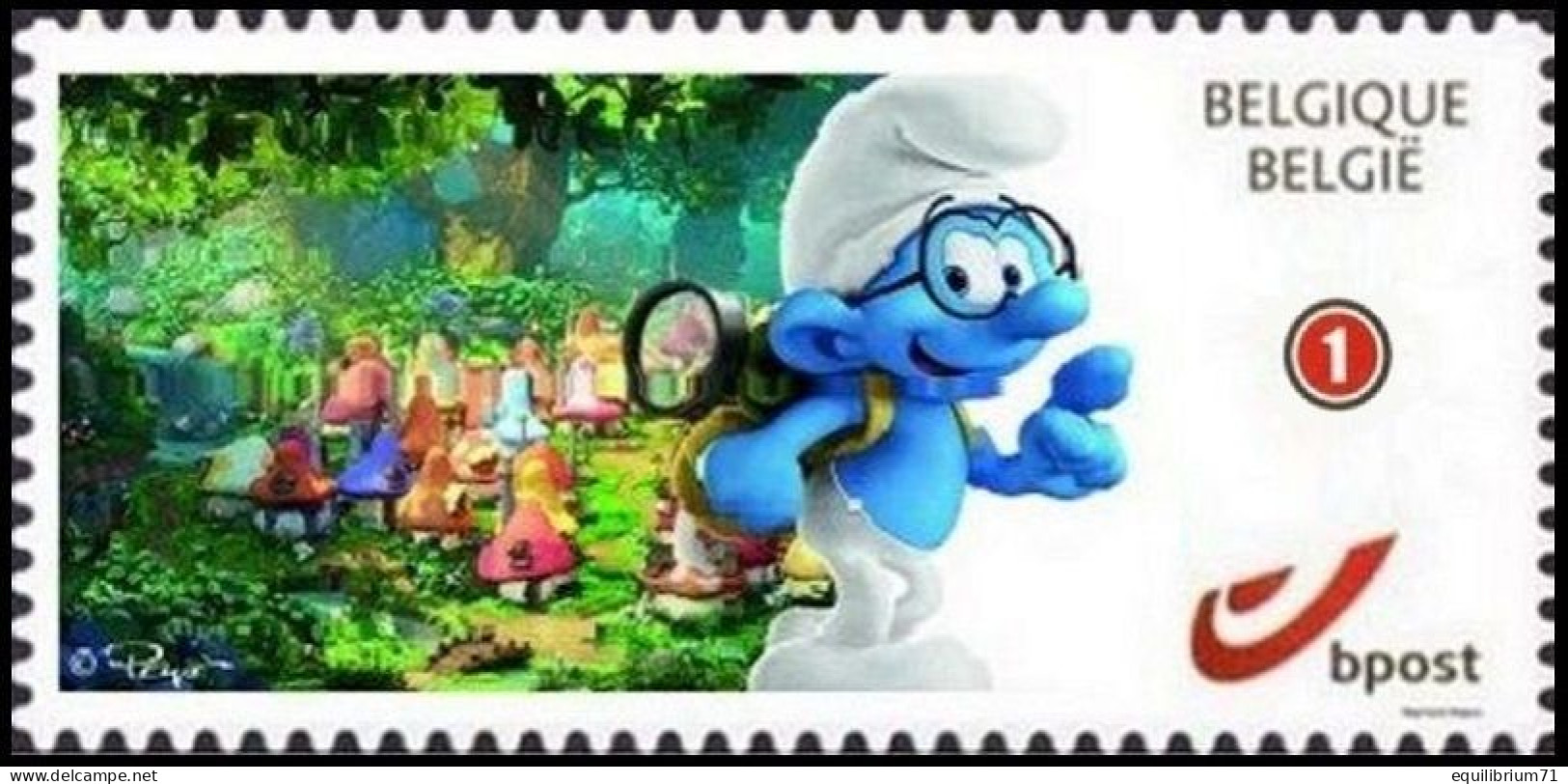 DUOSTAMP / MYSTAMP** Schtroumpf à Lunettes - De Smurfen - Les Schtroumpfs Et Le Village Perdu 2019 - 3/3 - Pt / Kleine 1 - Mint