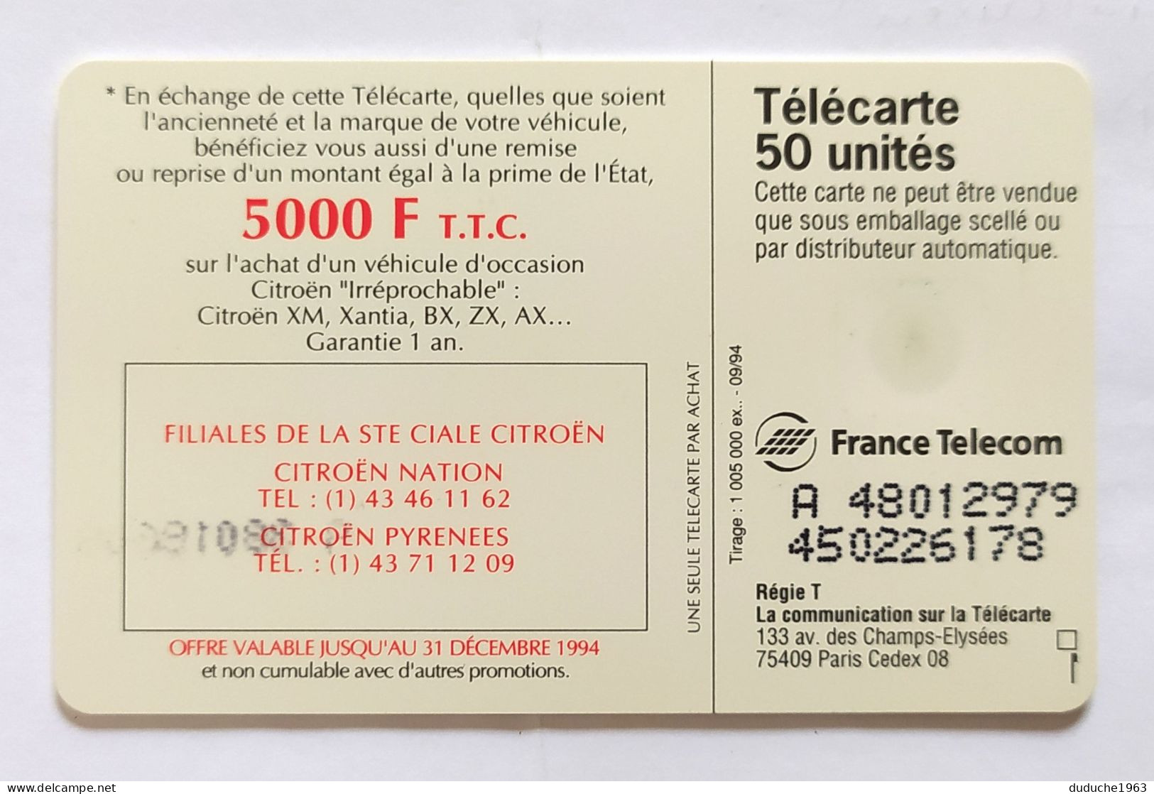 Télécarte France - Citroën - Non Classés