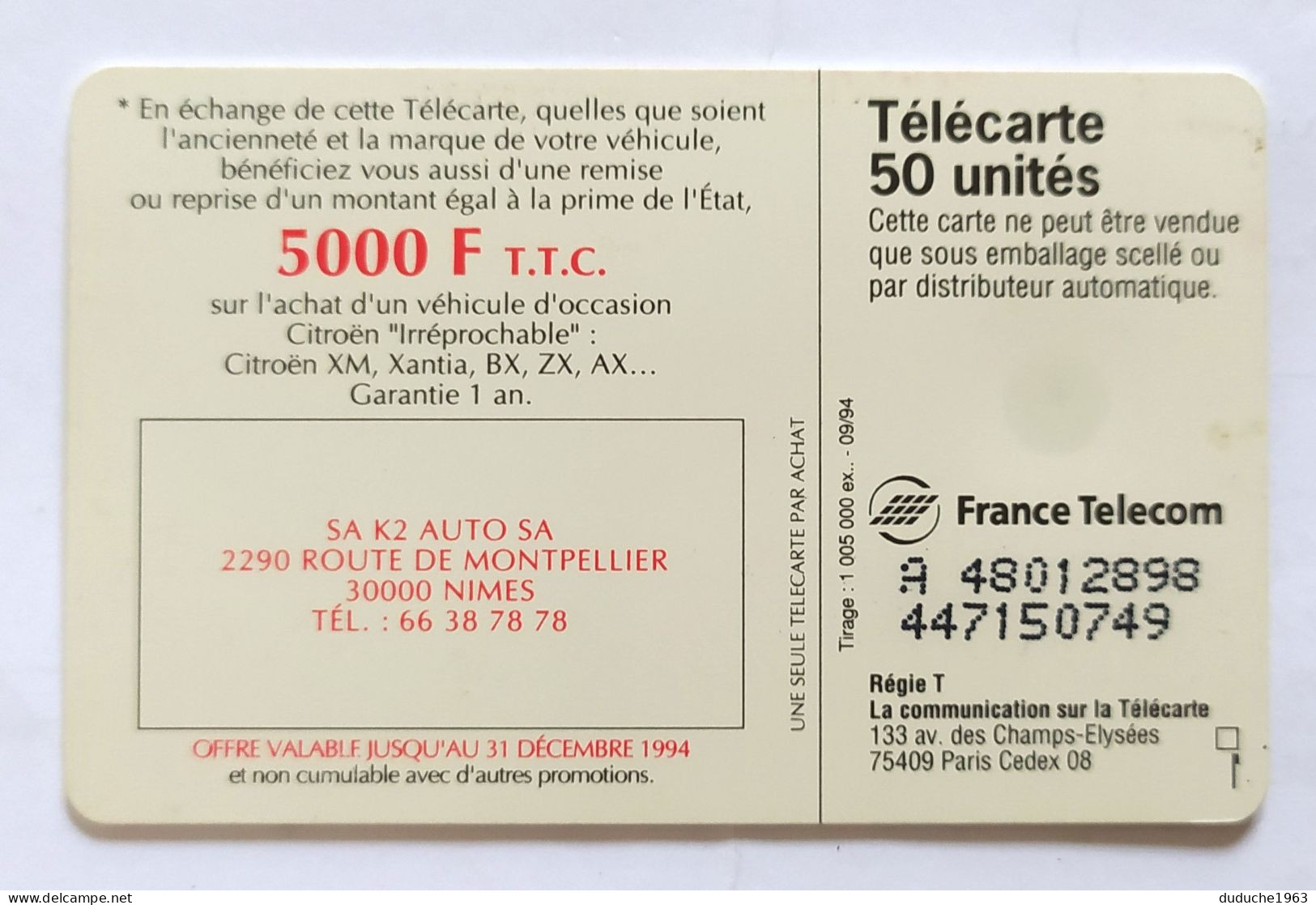 Télécarte France - Citroën - Ohne Zuordnung