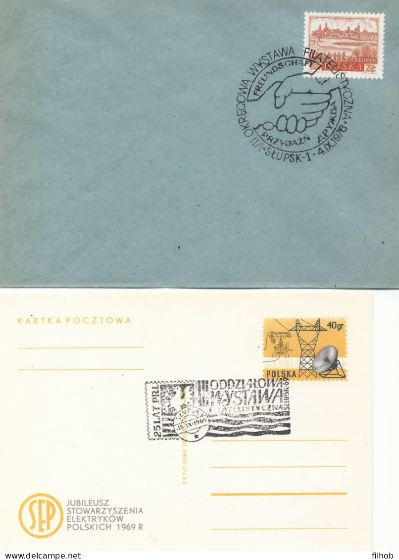 Poland Postmark (0382) Set.4: SLUPSK 4 Different Date Stamps Tower Hand Trumpet - Postwaardestukken