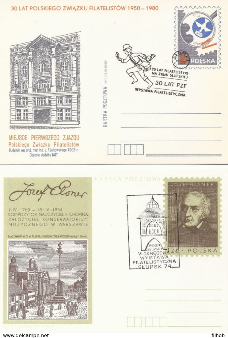 Poland Postmark (0382) Set.4: SLUPSK 4 Different Date Stamps Tower Hand Trumpet - Stamped Stationery