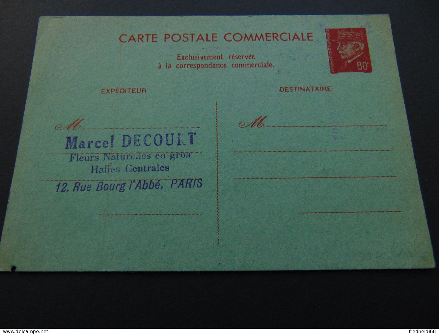 Carte Postale Commerciale Au Type Pétain à 80 Centimes N°. B1 Neuve - Standard Postcards & Stamped On Demand (before 1995)