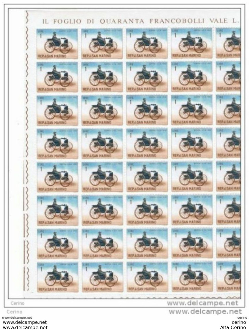 SAN  MARINO:  1962  STORIA  DELL' AUTOMOBILE  -  £. 1  POLICROMO  -  FGL. 40  N. -  SASS. 572 - Blocs-feuillets