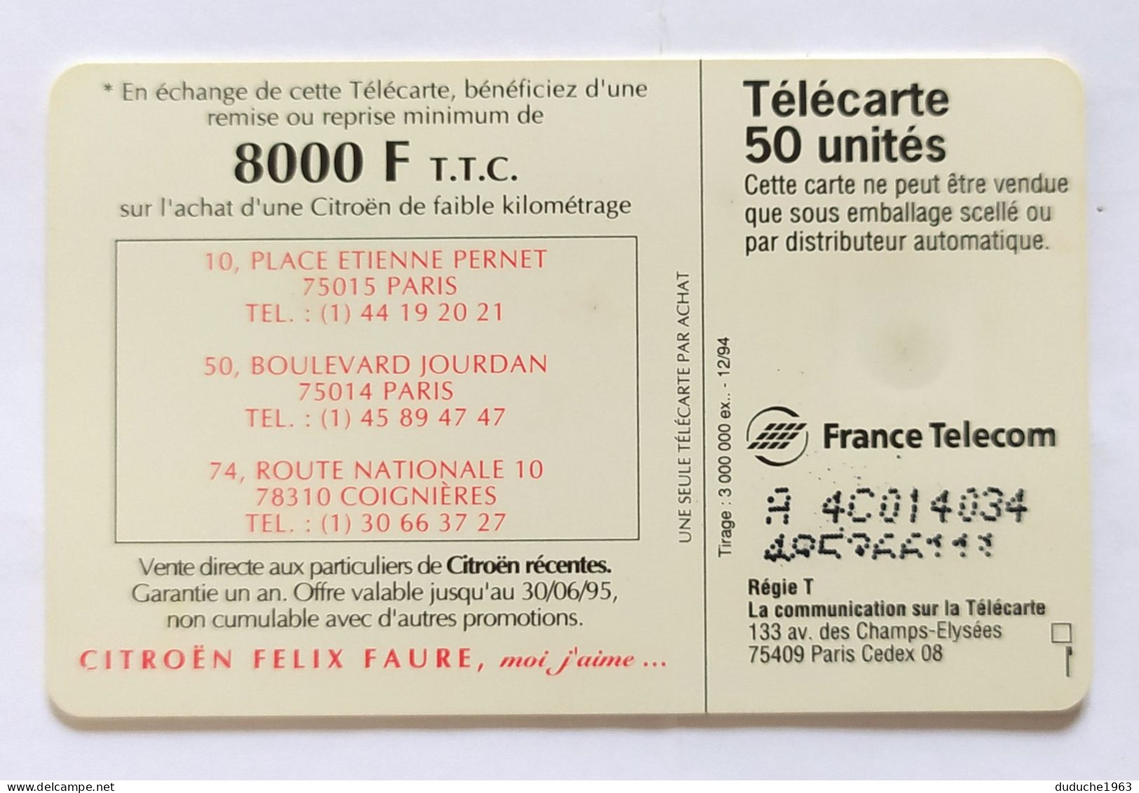 Télécarte France - Citroën - Ohne Zuordnung