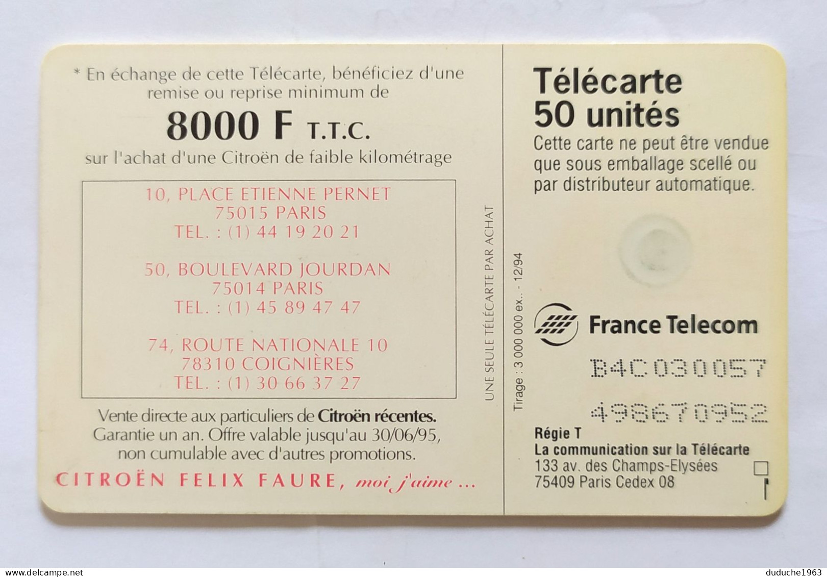 Télécarte France - Citroën - Ohne Zuordnung