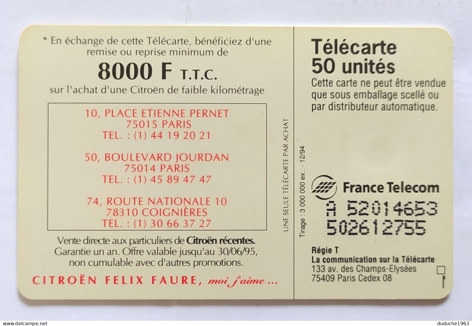 Télécarte France - Citroën - Ohne Zuordnung