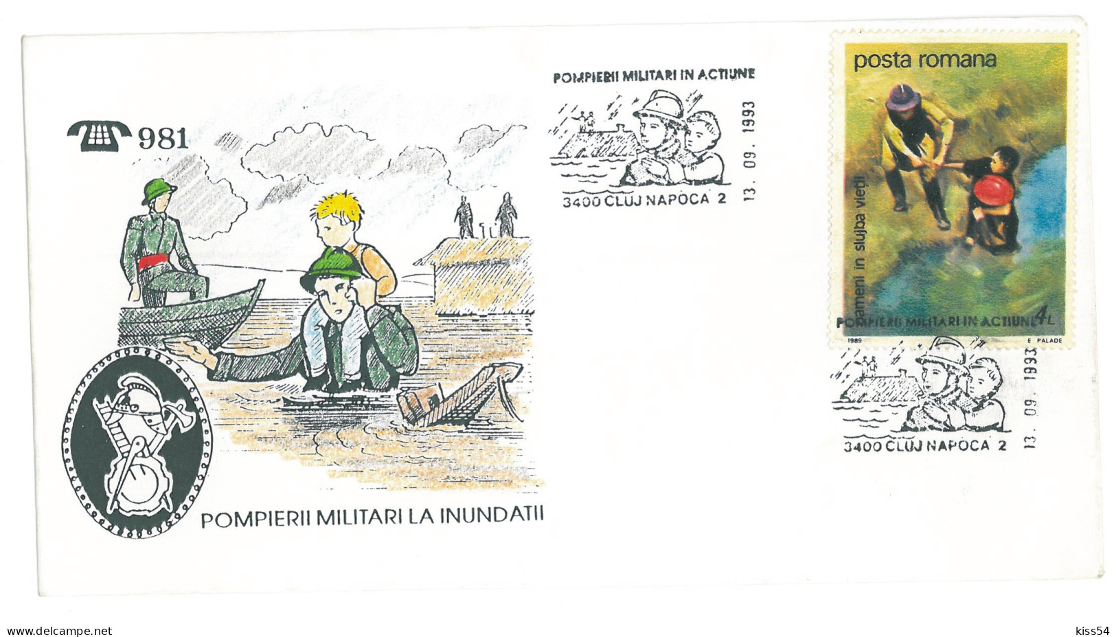 COV 95 - 3094 FIREMEN, Romania - Cover - Used - 1993 - Briefe U. Dokumente