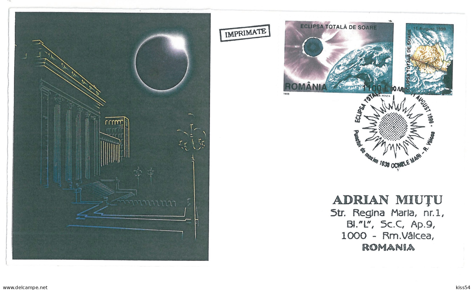 COV 95 - 1523 ASTRONOMY, Total ECLIPSE, Romania - Cover - Used - 1999 - Lettres & Documents