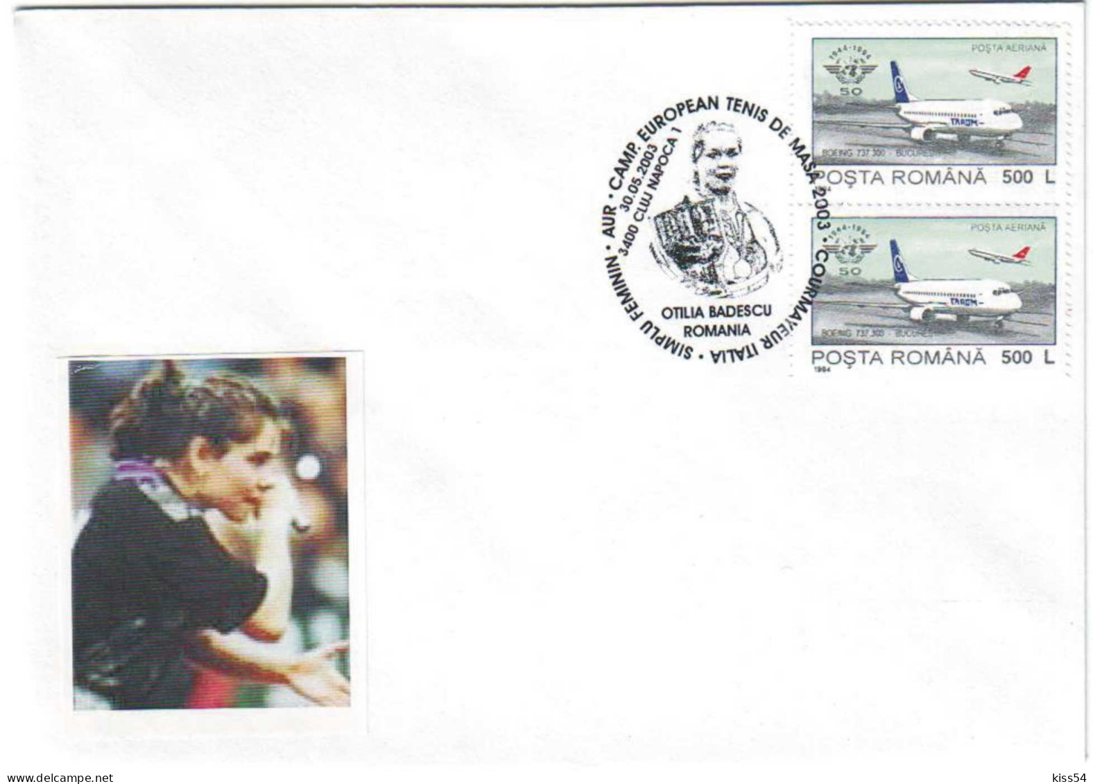 COV 95 - 272 European Women's Table Tennis Championship ITALY, Romania - Cover - Used - 2003 - Storia Postale