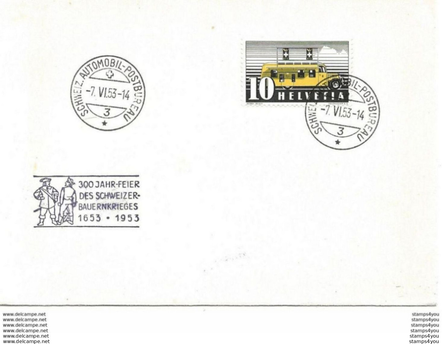 244 - 86 - Enveloppe Avec Oblit Spéciale "300 Jahr-Fest Des Schweizer-Bauernkriefes 1953" - Postmark Collection