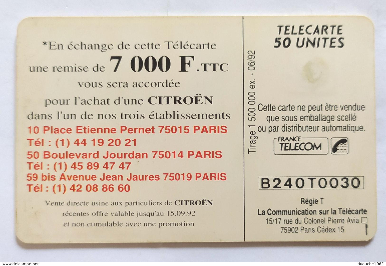 Télécarte France - Citroën - Ohne Zuordnung