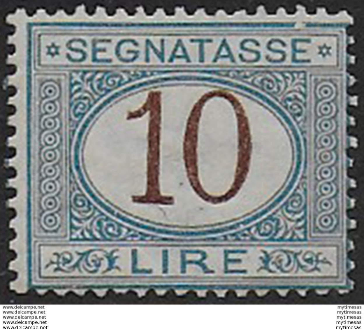 1874 Italia Segnatasse Lire 10 Azzurro Bruno MNH Sassone N. 14 - Autres & Non Classés