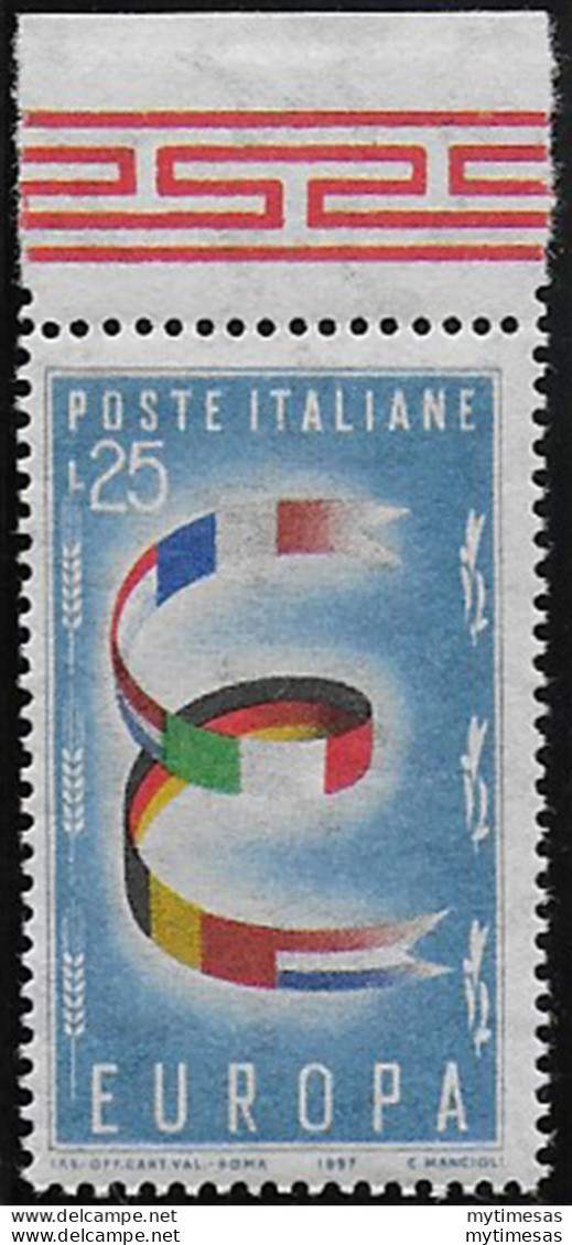 1957 Italia Europa Lire 25 Variety MNH Sassone N. 817b - 1961-70:  Nuevos