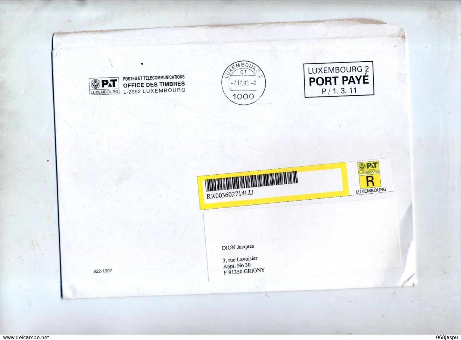 Lettre Recommandée Port Paye Luxembourg - Storia Postale