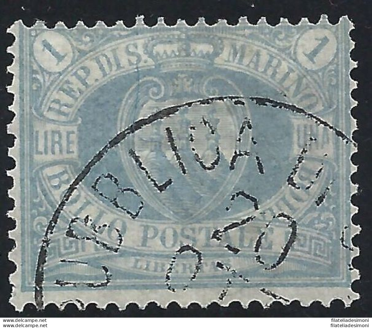 1894 SAN MARINO, Catalogo Sassone N. 31 - Lira Oltremare - Usata Siglata A.Diena - Andere & Zonder Classificatie